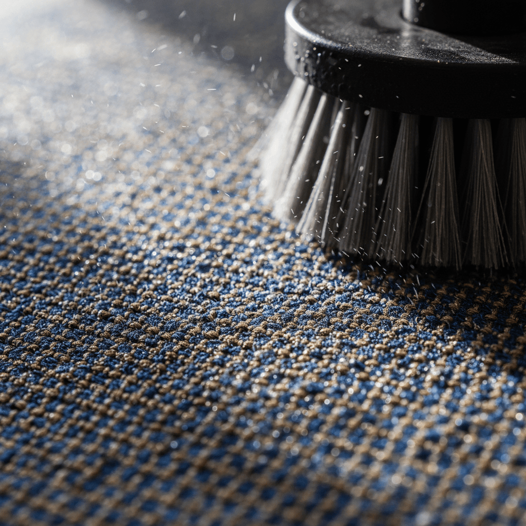 Upholstery cleaning detail shot with specialized equipment