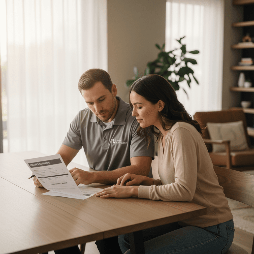 Professional reviewing clear pricing estimate with customer