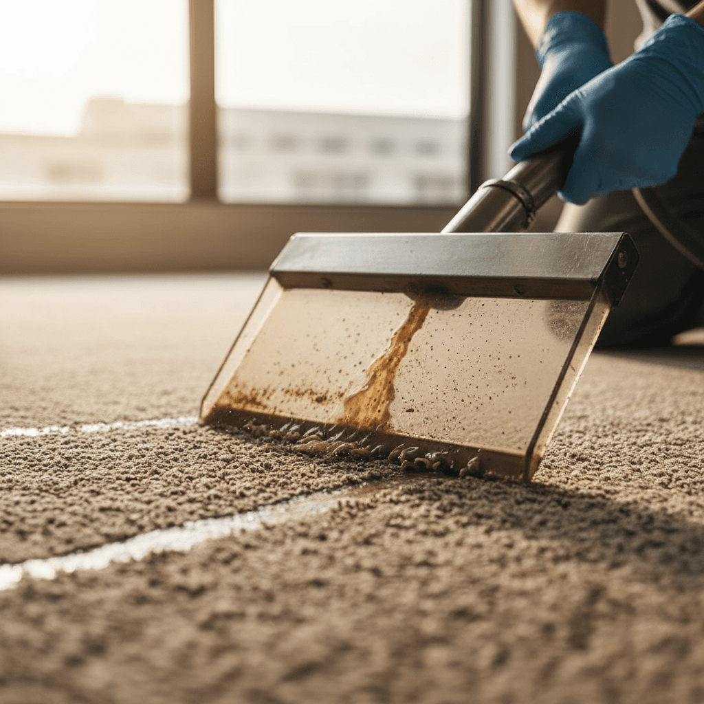 Professional carpet cleaning extraction in progress